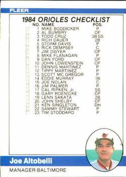 #647 Checklist: Orioles / Royals - Baltimore Orioles / Kansas City Royals - 1984 Fleer Baseball