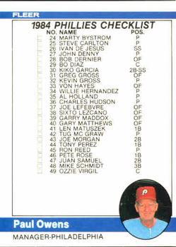 #648 Checklist: Phillies / Giants - Philadelphia Phillies / San Francisco Giants - 1984 Fleer Baseball