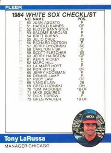#649 Checklist: White Sox / Red Sox - Chicago White Sox / Boston Red Sox - 1984 Fleer Baseball