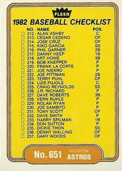 #651 Checklist: Astros / Phillies - Houston Astros / Philadelphia Phillies - 1982 Fleer Baseball