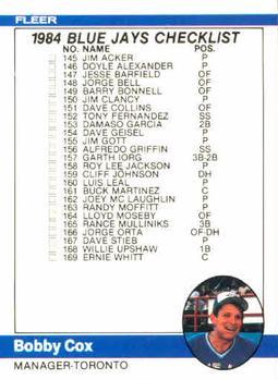 #653 Checklist: Blue Jays / Cubs - Toronto Blue Jays / Chicago Cubs - 1984 Fleer Baseball