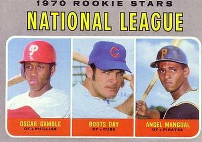 #654 N.L. 1970 Rookie Stars Oscar Gamble / Boots Day / Angel Mangual - Philadelphia Phillies / Chicago Cubs / Pittsburgh Pirates - 1970 Topps Baseball