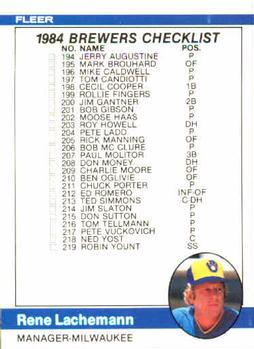 #655 Checklist: Brewers / Indians - Milwaukee Brewers / Cleveland Indians - 1984 Fleer Baseball