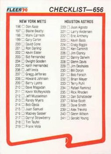 #656 Checklist: Mets / Astros / Cardinals / Red Sox - New York Mets / Houston Astros / St. Louis Cardinals / Boston Red Sox - 1990 Fleer USA Baseball