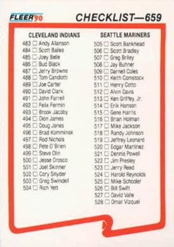 #659 Checklist: Indians / Mariners / White Sox / Phillies - Cleveland Indians / Seattle Mariners / Chicago White Sox / Philadelphia Phillies - 1990 Fleer USA Baseball