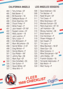 #659 Checklist: Angels / Dodgers / Braves / Orioles - California Angels / Los Angeles Dodgers / Atlanta Braves / Baltimore Orioles - 1988 Fleer Baseball