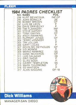 #659 Checklist: Padres / Special Cards - San Diego Padres - 1984 Fleer Baseball