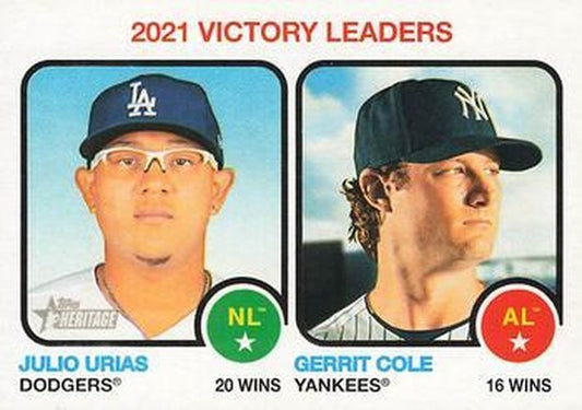 #65 Julio Urias / Gerrit Cole - Los Angeles Dodgers / New York Yankees - 2022 Topps Heritage Baseball