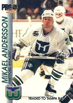 #65 Mikael Andersson - Hartford Whalers - 1992-93 Pro Set Hockey
