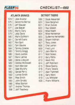 #660 Checklist: Braves / Tigers / Special Cards - Atlanta Braves / Detroit Tigers - 1990 Fleer USA Baseball