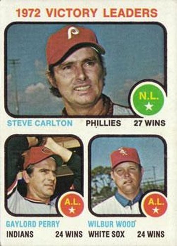 #66 1972 Victory Leaders Steve Carlton / Gaylord Perry / Wilbur Wood - Philadelphia Phillies / Cleveland Indians / Chicago White Sox - 1973 Topps Baseball