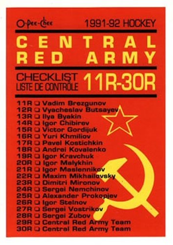 #66R Russian Checklist - Central Red Army / Dynamo Moscow / Khimik - 1991-92 O-Pee-Chee Hockey - Sharks & Russians