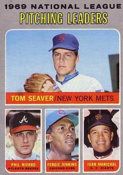 #69 1969 National League Pitching Leaders Tom Seaver / Phil Niekro / Fergie Jenkins / Juan Marichal - New York Mets / Atlanta Braves / Chicago Cubs / San Francisco Giants - 1970 Topps Baseball