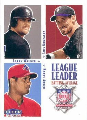 #6 NL Batting Average Larry Walker / Luis Gonzalez / Bobby Abreu - Colorado Rockies / Arizona Diamondbacks / Philadelphia Phillies - 2000 Fleer Tradition Baseball