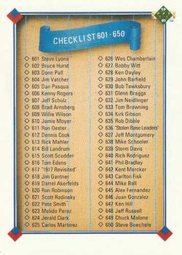 #700 Checklist 601-700 - 1991 Upper Deck Baseball