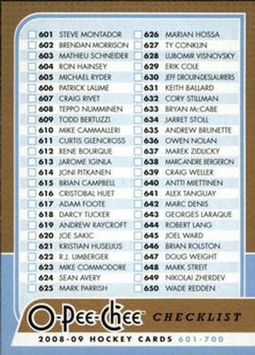 #700 Checklist - 2008-09 O-Pee-Chee Hockey