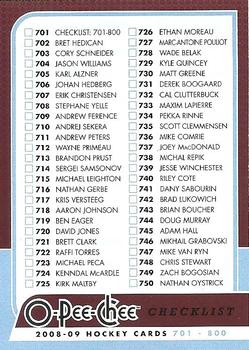 #701 Checklist - 2008-09 O-Pee-Chee Hockey
