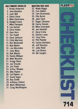 #714 Checklist: Orioles / Red Sox / Angels / White Sox - Baltimore Orioles / Boston Red Sox / California Angels / Chicago White Sox - 1992 Fleer Baseball