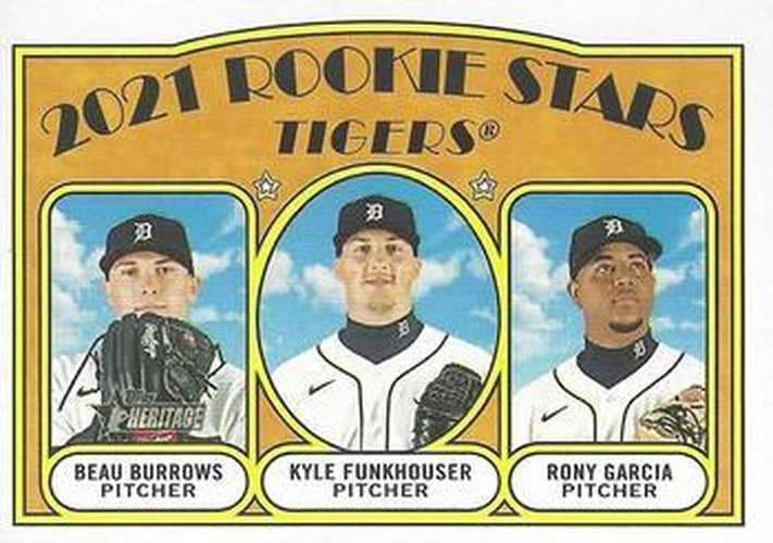 #71 Tigers 2021 Rookie Stars Beau Burrows / Kyle Funkhouser / Rony Garcia - Detroit Tigers - 2021 Topps Heritage Baseball
