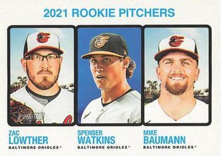 #72 Mike Baumann / Zac Lowther / Spenser Watkins - Baltimore Orioles - 2022 Topps Heritage Baseball