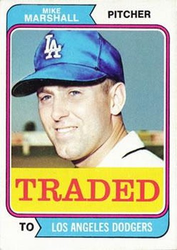 #73T Mike Marshall - Los Angeles Dodgers - 1974 Topps - Traded Baseball