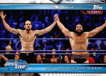 #74 Rusev & Aiden English Defeat The New Day - 2019 Topps WWE Road to Wrestlemania Wrestling