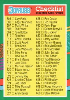 #760 Checklist 605-702 - 1991 Donruss Baseball