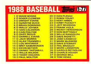 #77 Checklist - 1988 Topps Major League Leaders Minis Baseball