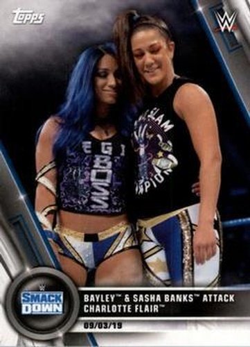 #77 Bayley & Sasha Banks Attack Charlotte Flair - 2020 Topps WWE Women's Division Wrestling