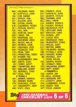 #783 Checklist 6 of 6 - St. Louis Cardinals / Texas Rangers / Toronto Blue Jays - 1990 O-Pee-Chee Baseball