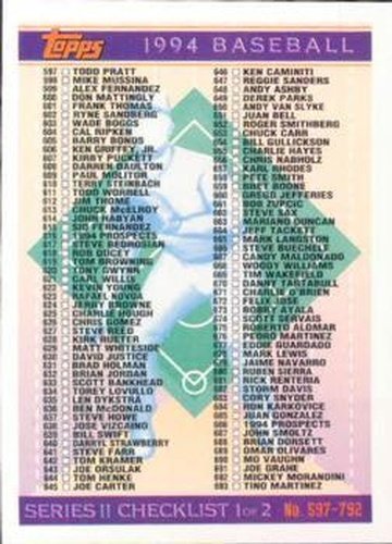 #791 Checklist: 496-693 - 1994 Topps Baseball