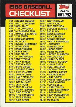 #791 Checklist: 661-792 - 1986 Topps Baseball