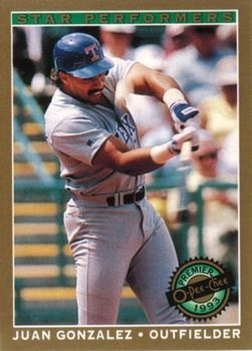 #7 Juan Gonzalez - Texas Rangers - 1993 O-Pee-Chee Premier Baseball - Star Performers
