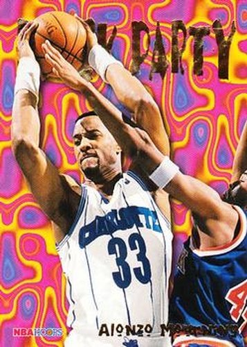 #7 Alonzo Mourning - Charlotte Hornets - 1995-96 Hoops Basketball - Block Party