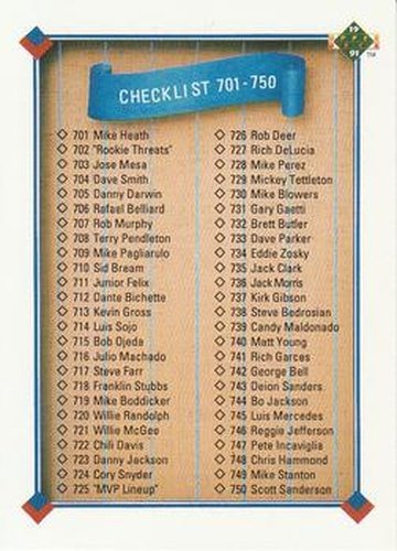 #800 Checklist 701-800 - 1991 Upper Deck Baseball