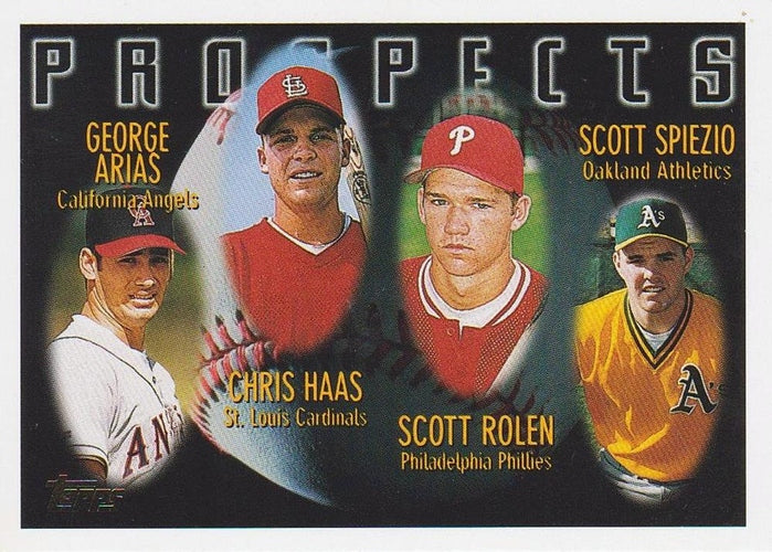 #434 George Arias / Chris Haas / Scott Rolen / Scott Spiezio - California Angels / St. Louis Cardinals / Philadelphia Phillies / Oakland Athletics - 1996 Topps Baseball