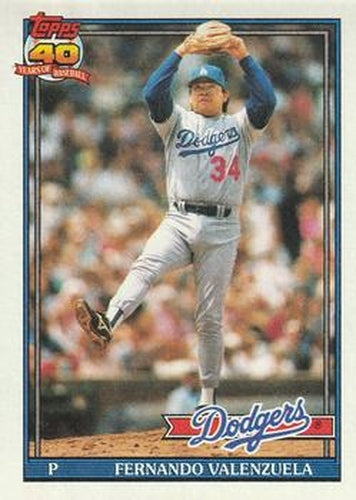 #80 Fernando Valenzuela - Los Angeles Dodgers - 1991 Topps Baseball