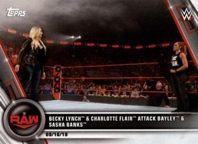 #85 Becky Lynch & Charlotte Flair Attack Bayley & Sasha Banks - 2020 Topps WWE Women's Division Wrestling