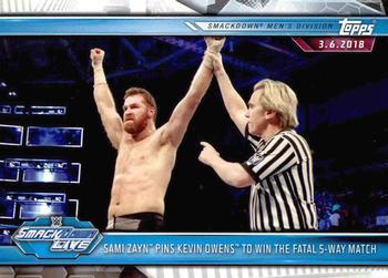 #88 Sami Zayn Pins Kevin Owens to Win the Fatal 5-Way Match - 2019 Topps WWE Road to Wrestlemania Wrestling