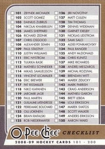 #497 Checklist - 2008-09 O-Pee-Chee Hockey