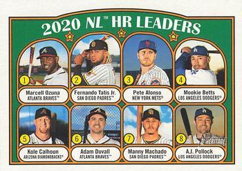 #89 2020 NL HR Leaders Marcell Ozuna / Fernando Tatis Jr. / Pete Alonso - Atlanta Braves / San Diego Padres / New York Mets / Los Angeles Dodgers / Arizona Diamondbacks - 2021 Topps Heritage Baseball