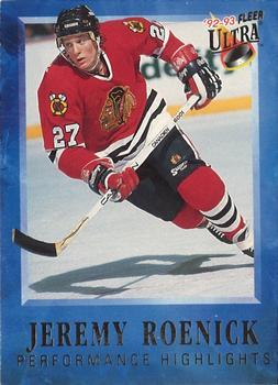 #8 Jeremy Roenick - Chicago Blackhawks - 1992-93 Ultra - Jeremy Roenick Performance Highlights Hockey