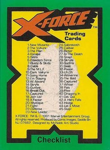 #90 Checklist - 1991 Marvel Comic Images X-Force