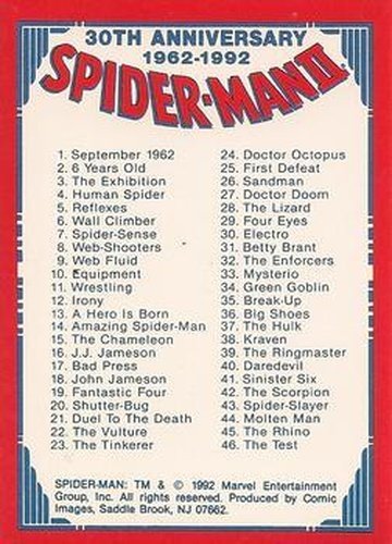 #90 Checklist CL - 1992 Comic Images Spider-Man II: 30th Anniversary 1962-1992