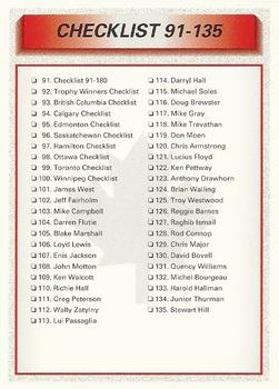 #91 Checklist 91-180 - 1992 All World CFL Football