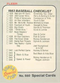 #660 Checklist: Special Cards / Teams - 1983 Fleer Baseball