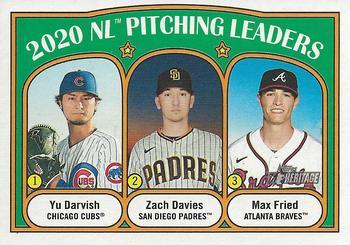 #93 2020 NL Pitching Leaders Yu Darvish / Zach Davies / Max Fried - Chicago Cubs / San Diego Padres / Atlanta Braves - 2021 Topps Heritage Baseball