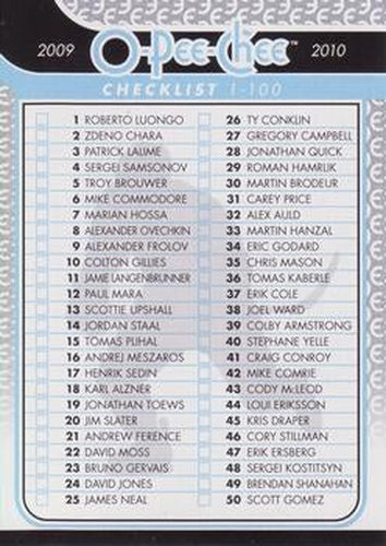 #496 Checklist - 2009-10 O-Pee-Chee Hockey
