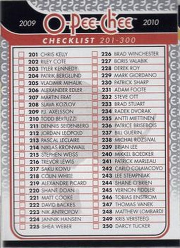 #498 Checklist - 2009-10 O-Pee-Chee Hockey