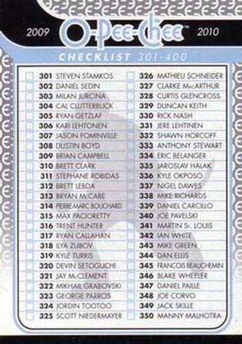 #499 Checklist - 2009-10 O-Pee-Chee Hockey